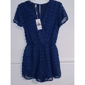 Angashion Womens Romper‎ Sz Med Navy Blue NWT